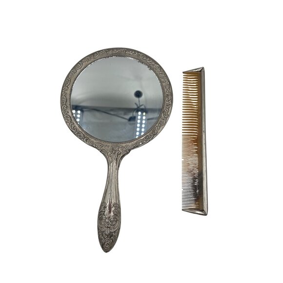 Vintage Ornate Handheld Mirror & Comb Set - Picture 1 of 5